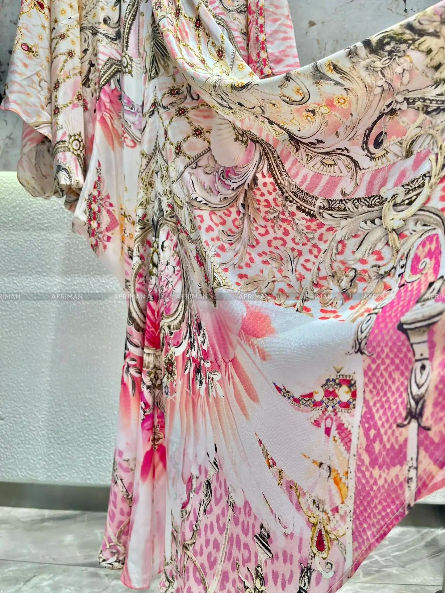 Exquisite designer dress Women New V Neck Crystal Beaded Flare Sleeve